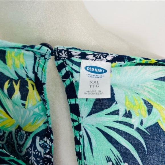 OLD NAVY Navy Blue & Green Tropical Palm Floral Sleeveless Tank Top - XXL - Picture 3 of 7